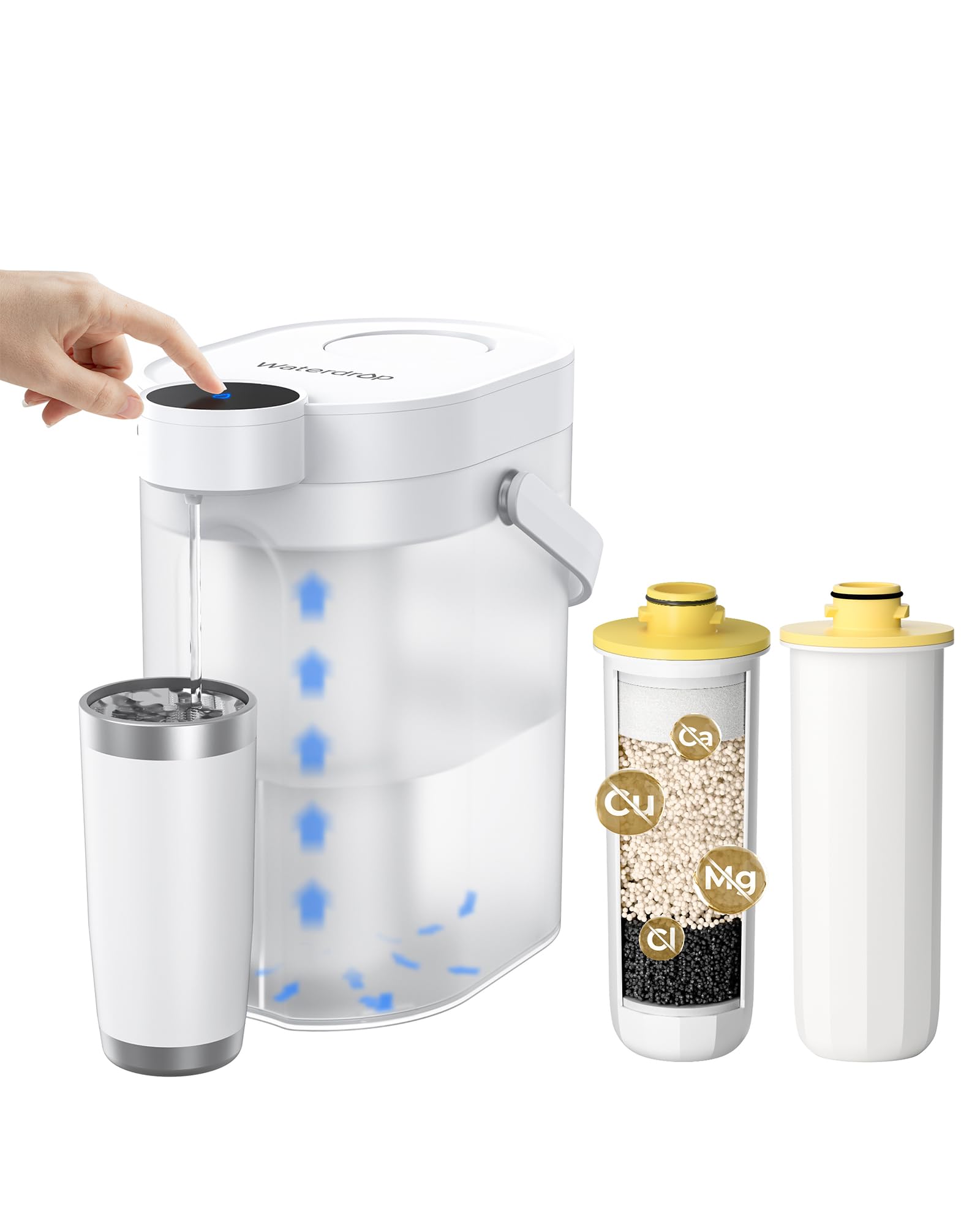 Waterdrop Rechargeable Water Filter Dispenser, WD-ED11W 3.5L 3 Months Soften Water Instant Electric Jug, Reduce Calcium, Magnesium and other 70+ Contaminants, with 2 Filters