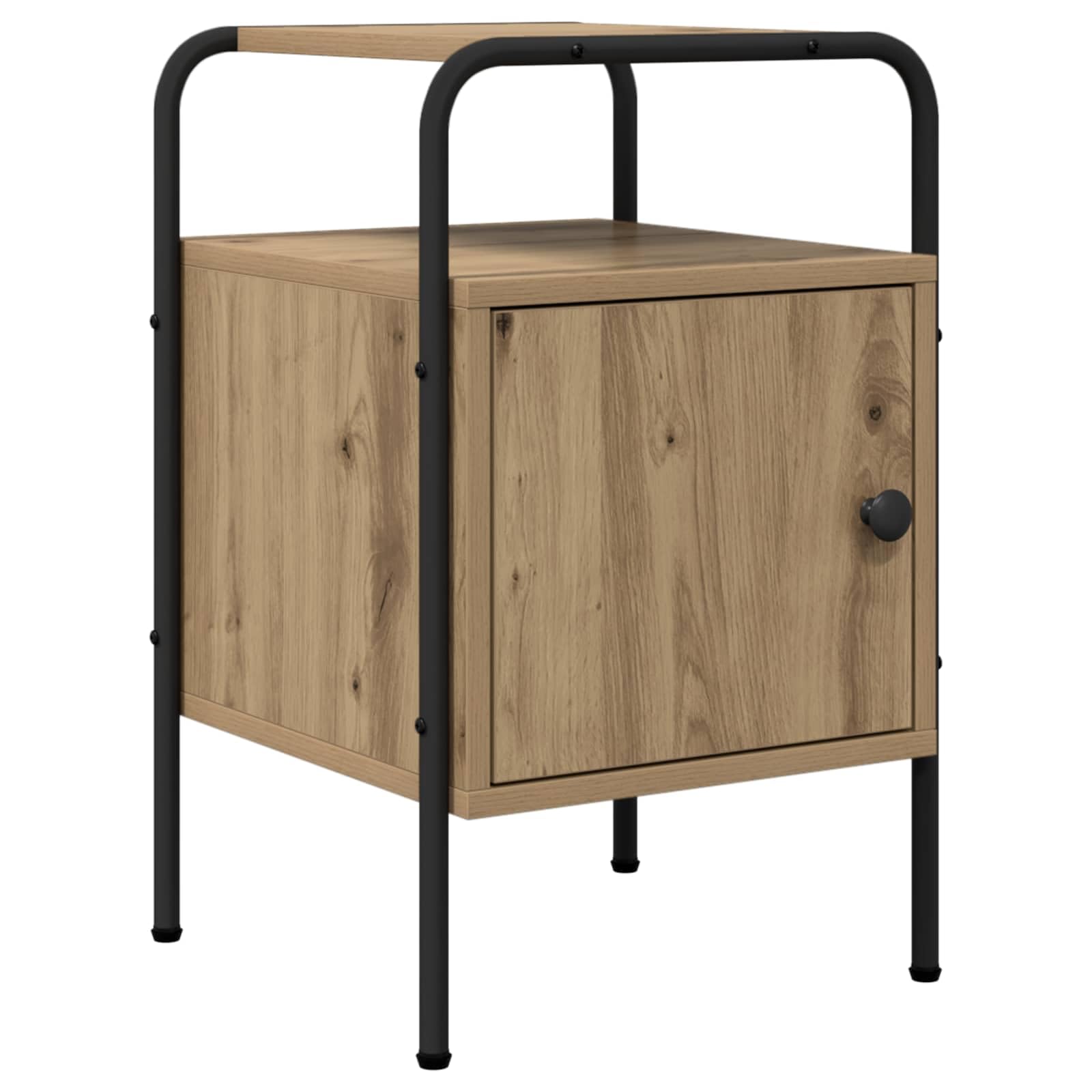Armadio da Notte 2 pz Rovere Artigianale in Legno ingegnerizzato con Telaio in Acciaio, Mobiletto con Anta e Ripiano, Comodino Salvaspazio per Camera da Letto e Soggiorno