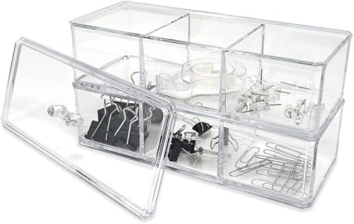Miniatura 4 de Isaac Jacobs Organizador apilable rectangular de acrílico transparente de 3 compartimentos con tapa, bandeja de cajón multiseccional, solución de