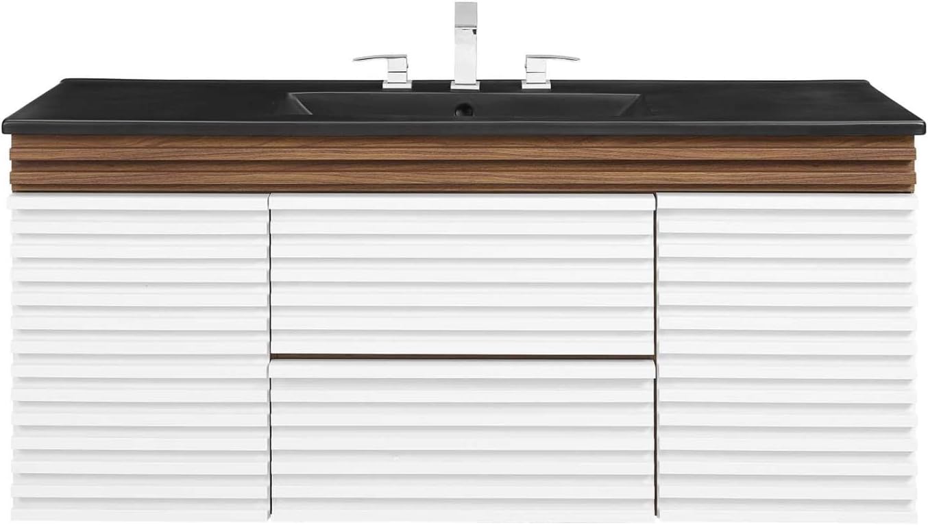 Modway Render 48" Wood Wall-Mount Bathroom Vanity - White/Walnut/Black