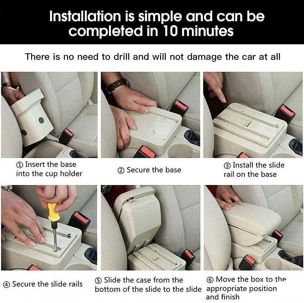 KAERGK Braccioli Auto Per Opel Corsa D 2006-2014 Console Centrali Per Auto Doppio Spazio Di Stoccaggio Con Portabicchieri Montaggio Facile Pelle Comoda E Resistente Nero (Linea Rossa - Foto 9