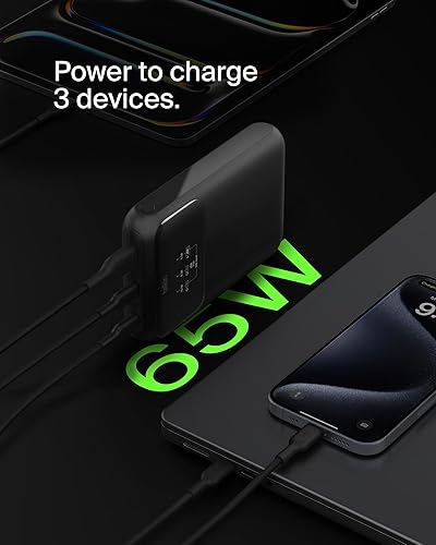 Miniatura 6 de Belkin Cargador portátil, banco de energía para portátil de 3 puertos 20000 mAh - Puertos USB-C y USB-A, cargador de iPhone de 65 W de carga rápida