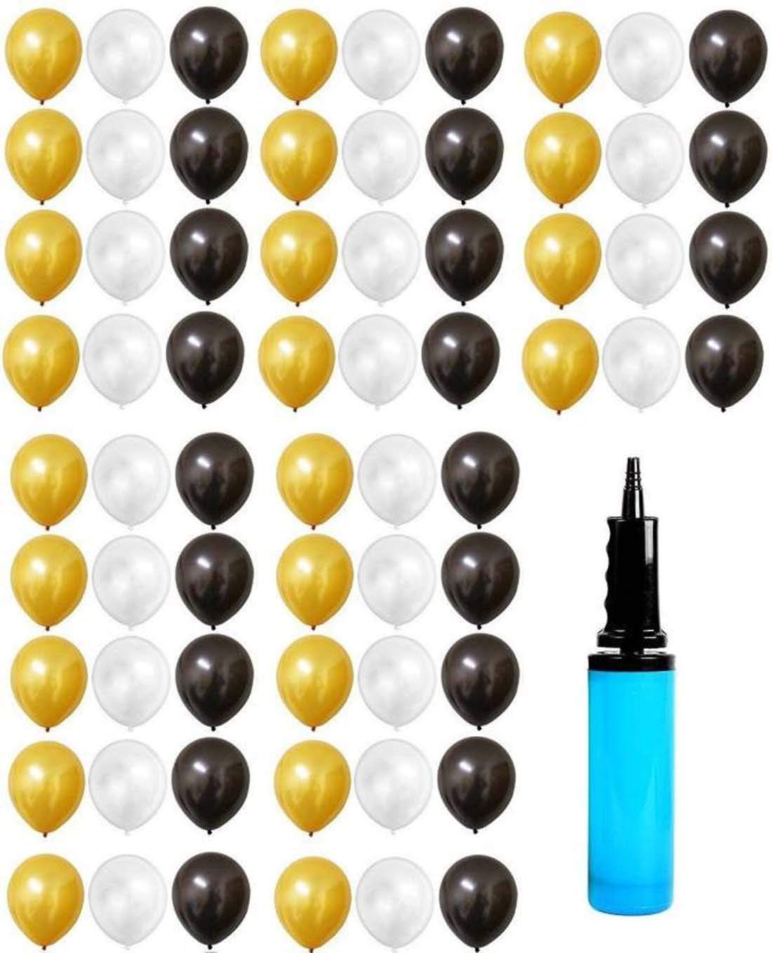 YNS CRAFTS STOCK™ Solid Black Gold White Balloons Pack of 50 for Decoration Birthday/ Anniversary / Office Party Combo (Black, Gold, White, Pack of 51)