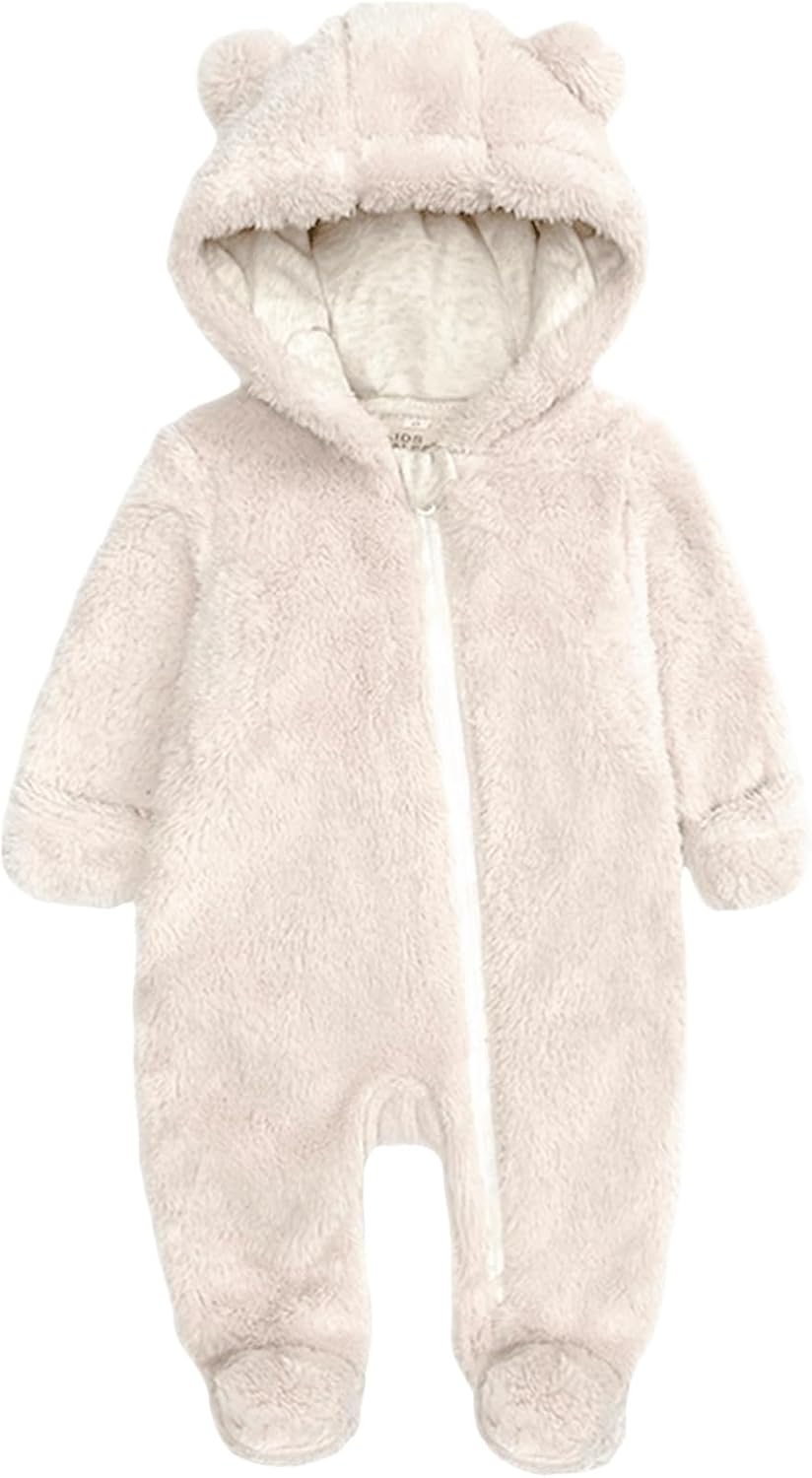 Baby Snowsuit Bear Ear Hooded Jumpsuit Fleece Romper Zipper Winter Coat Outfits
