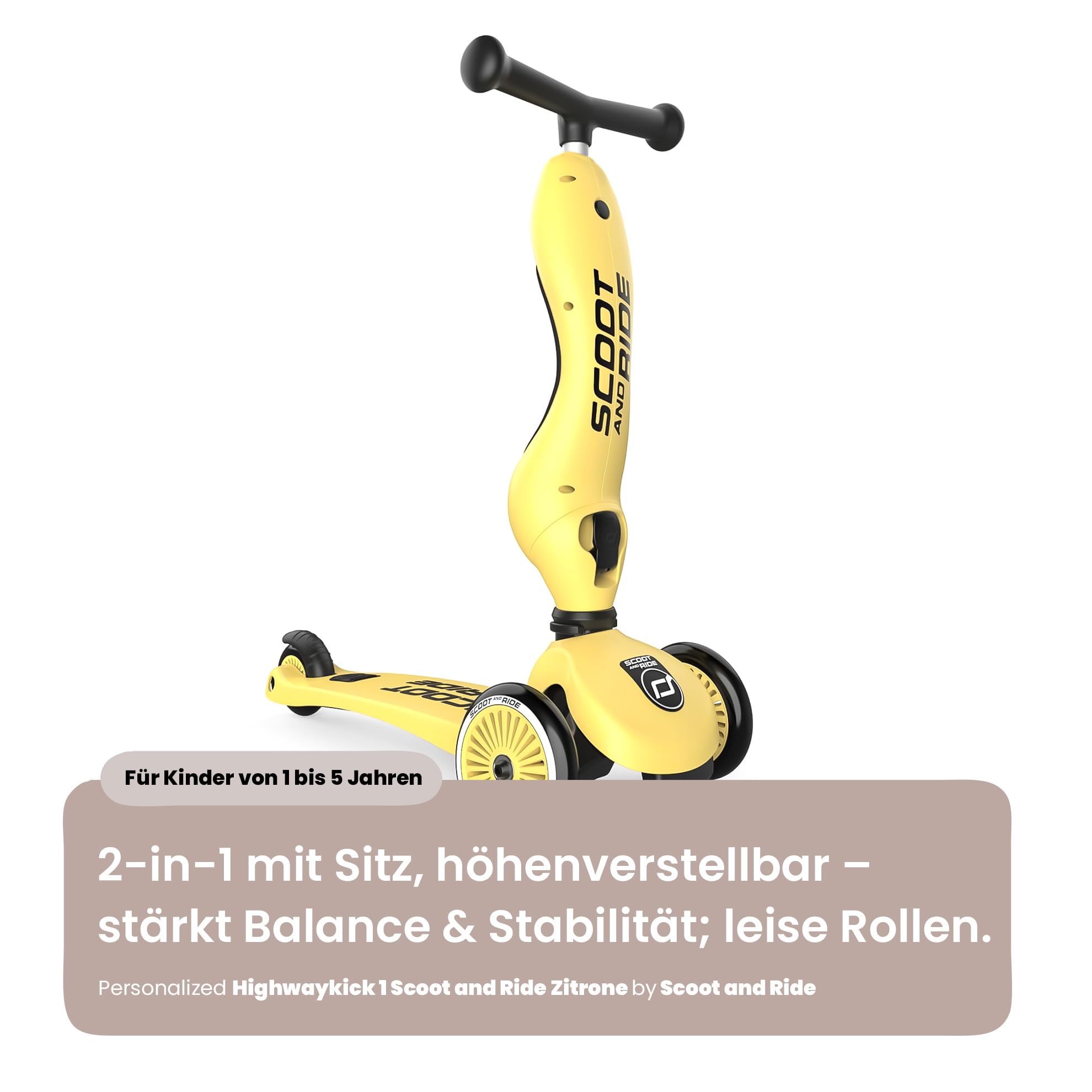 Personalizzato Scoot and Ride Highwaykick 1 Limone – 2-in-1 con seduta & regolabile in altezza – per bambini da 1 a 5 anni