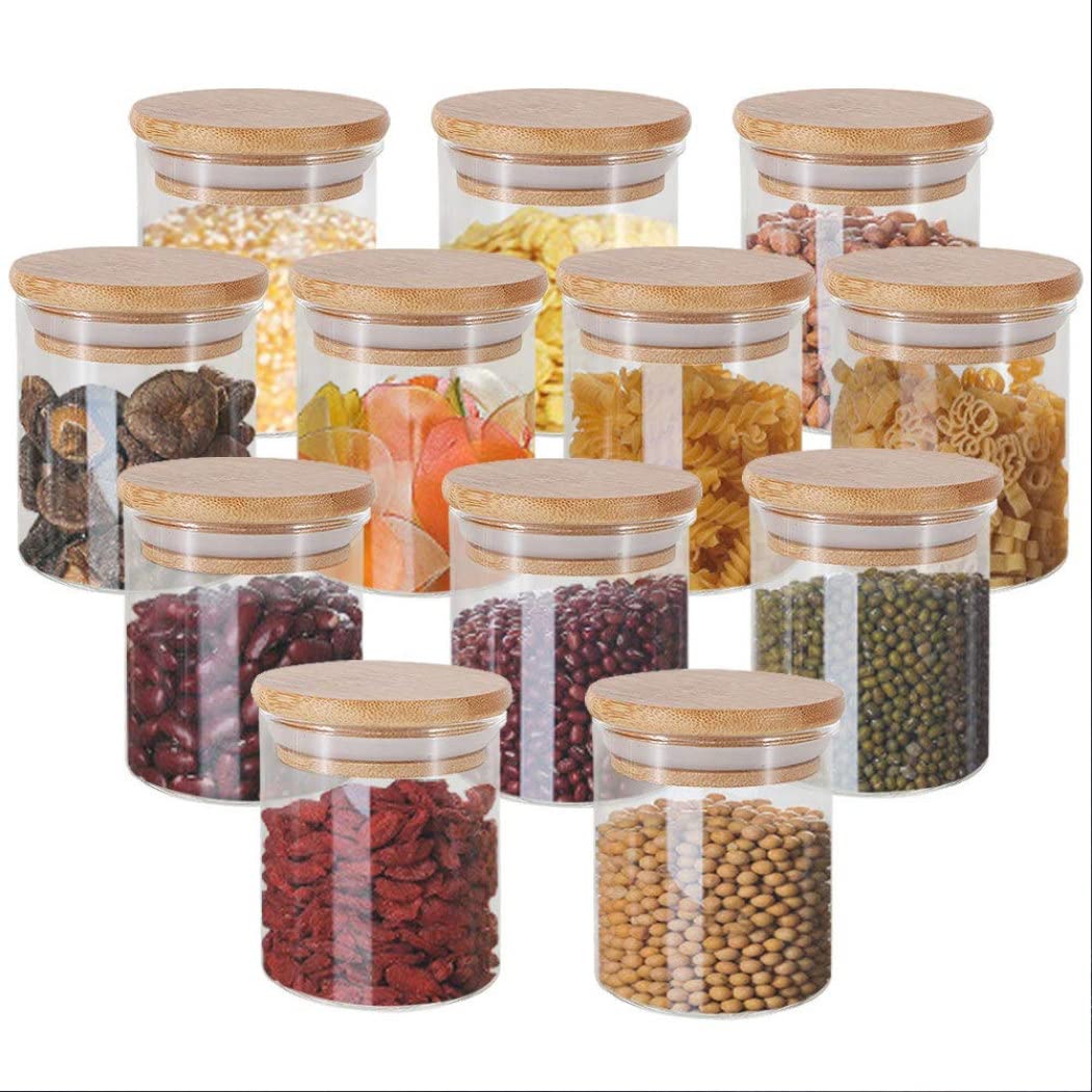 Glasgefäß, 3 Stück, Lebensmittelaufbewahrung, Glasgefäß, Küche, Vorratsflaschen, Gläser mit Holzdeckel für Getreide, Tee, Bohnen, Süßigkeiten, 500 ml