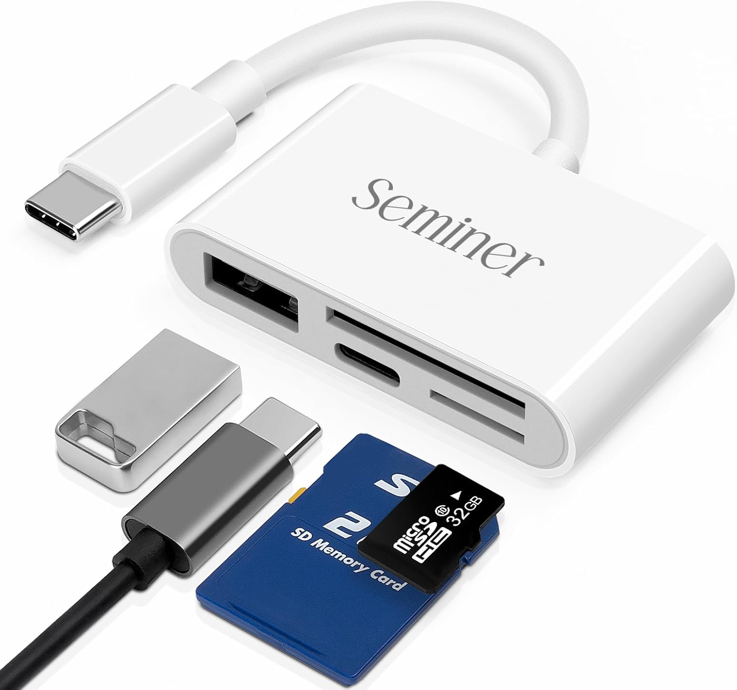 USB C SD Card Reader, Seminer 4 in 1 USBC to Camera Memory Card