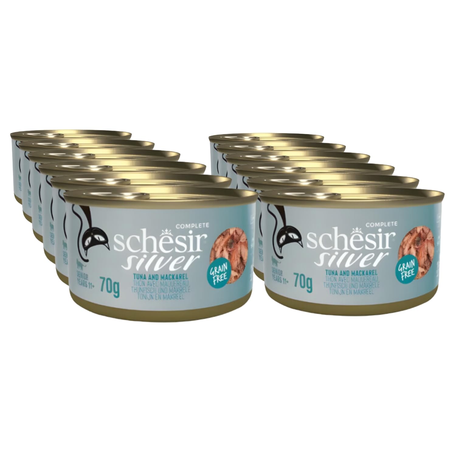 Schesir Silver Wholefood Senior Cat Food Tuna & Mackerel Grain Free 70g 12 Pack