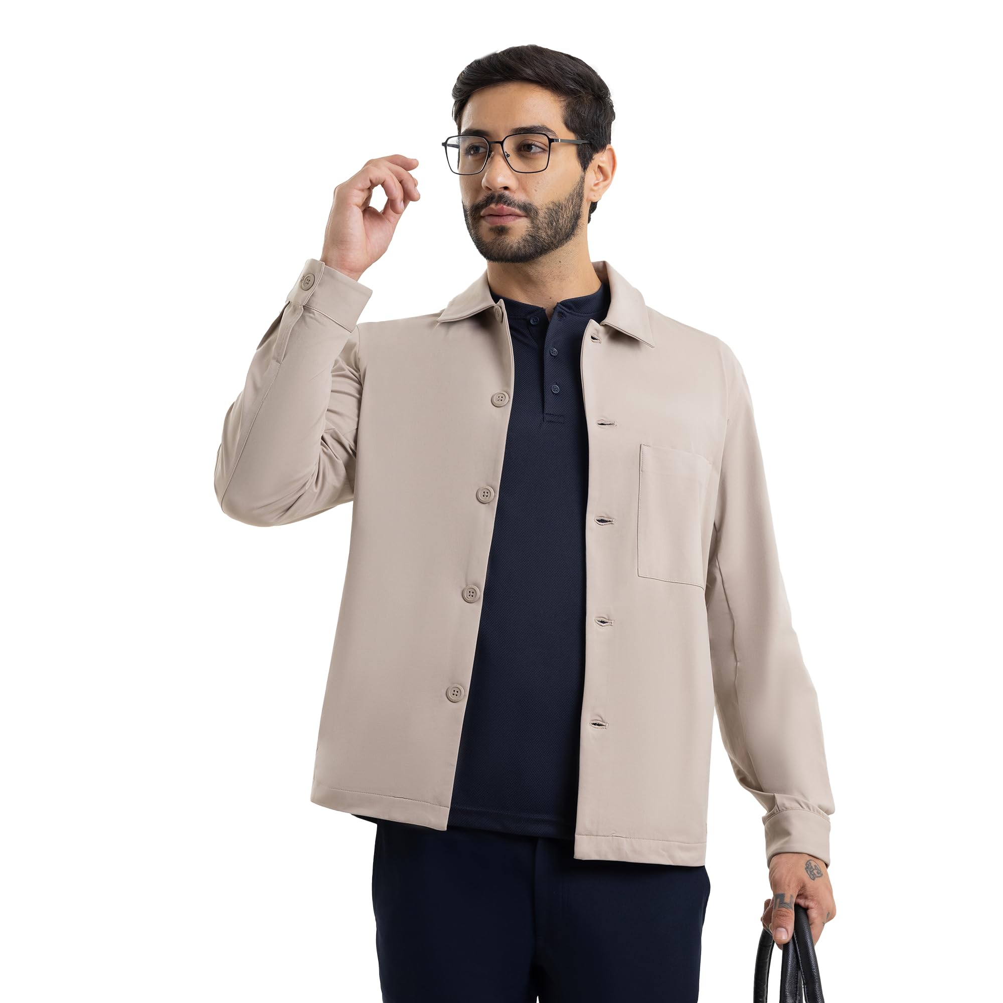 Beige Workday Shacket | Shirt Jacket | Office & Casual Wear | Lightweight | Breathable | Soft Fabric | Easy Care |-picture-50