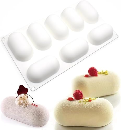 SOGIBUR Moldes para hornear de 8 cavidades para pastel de mousse, moldes de almohada 3D para postres franceses, chocolate, pastelería, pastel de