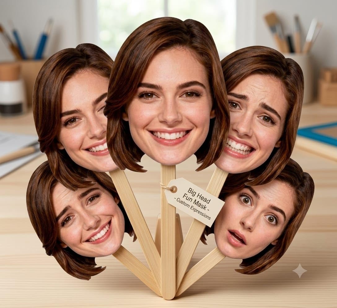 SHARRLA Custom Big Head Fun Mask on a Stick, Personalised Photo