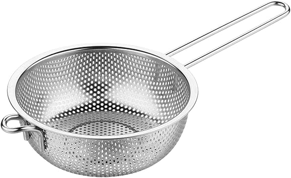Stainless Steel Basin Colander with Handle, Fine Mesh Kitchen Food Strainer, Large Metal Food Pasta Colanders for Pasta, Noodles, Vegetables and FruitsCOLORsilver