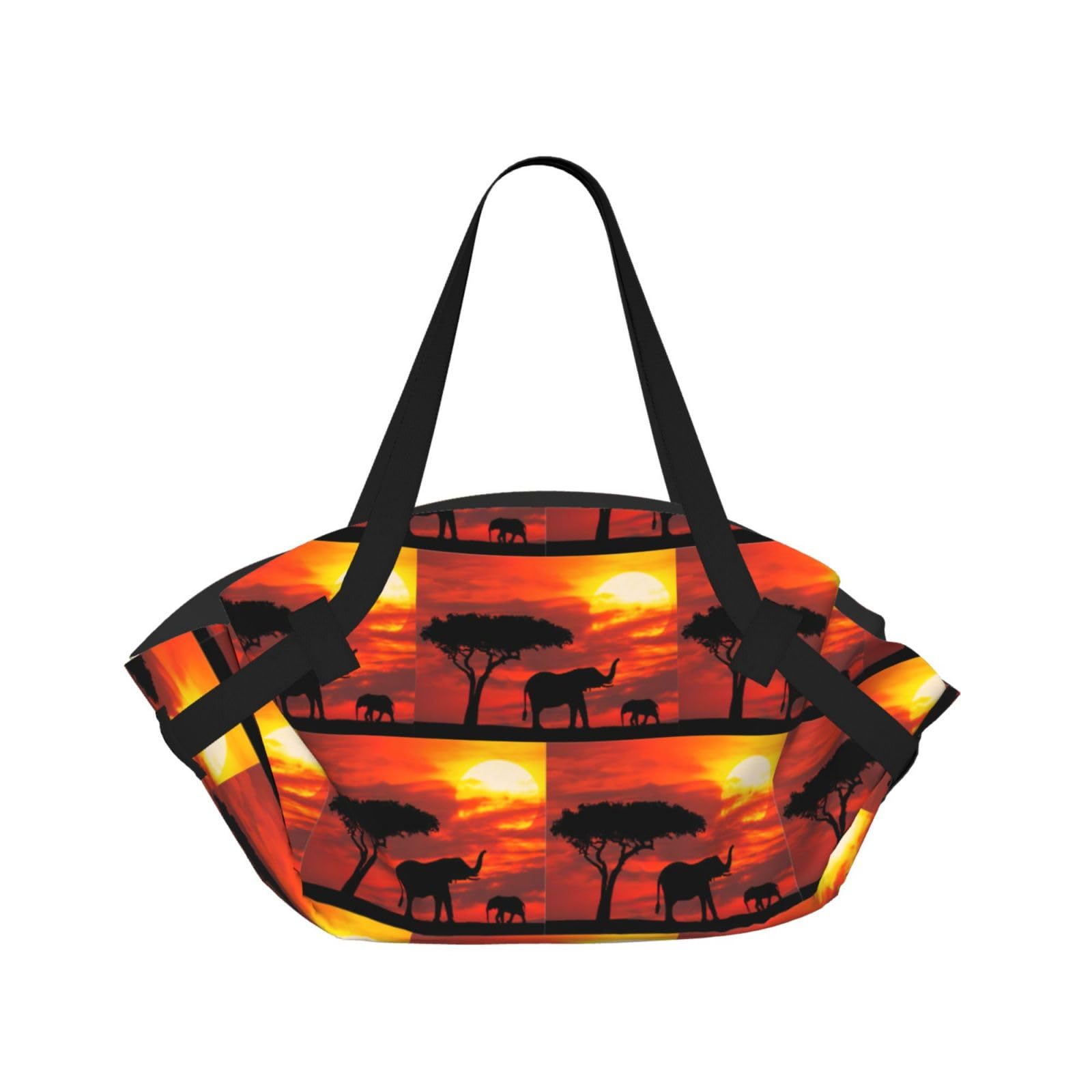 WYCZHY Elephant Sunset Printed Foldable Round Picnic Blanket Converts to Carry Bag, 37in Mat for Camping Date Night