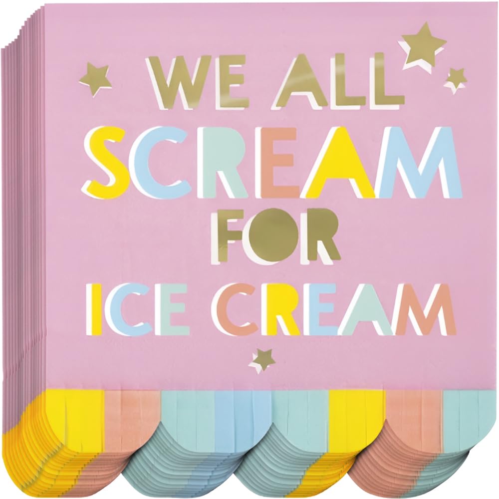 Unique 16762 - Fringe Paper Napkins - 16.5 cm - Pastel Ice Cream Summer Party - 16 Count (Pack of 1), Pink