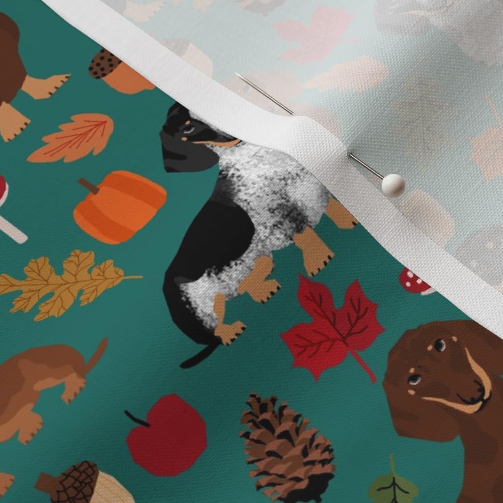 Spoonflower Fabric - Dachshund Dogs Autumn Pumpkin Leaves Fall Seasonal Dachshunds Pet Printed on Petal Signature Cotton Fabric by The Yard - Sewing Quilting Apparel Crafts Decor