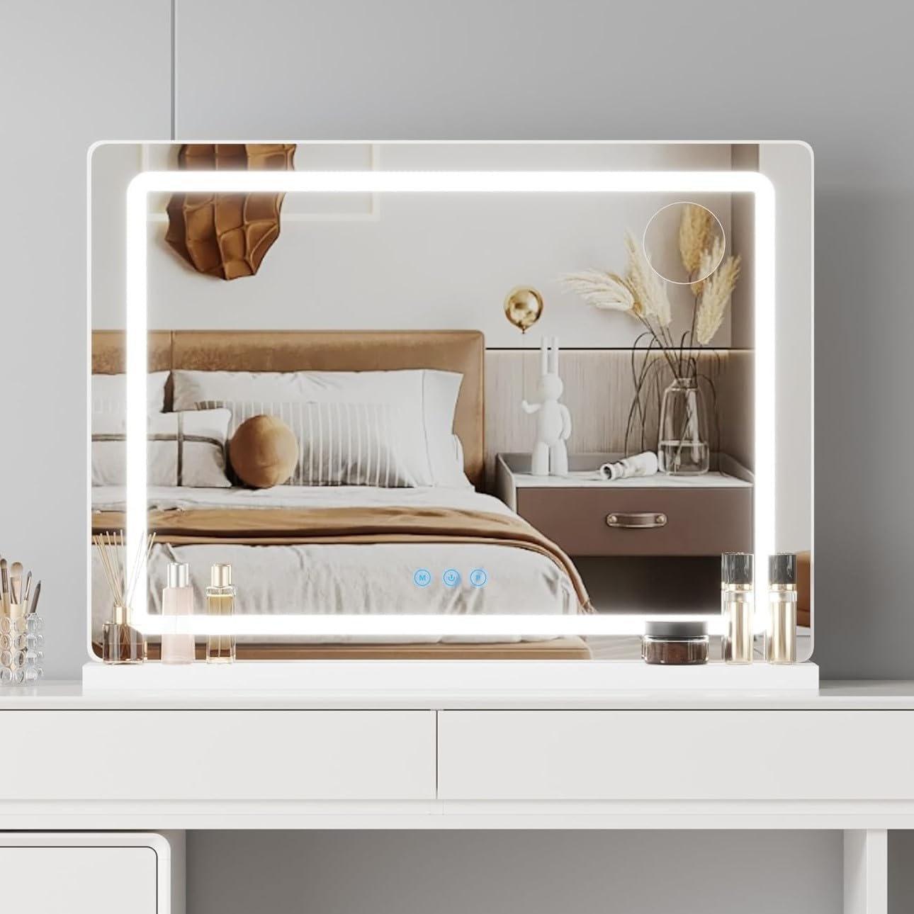 AVC Designs Hollywood Vanity Cosmetic Mirror with LED Lights, 58 x 45cm Large Makeup Mirror with Dimmable 3 Lighting Modes