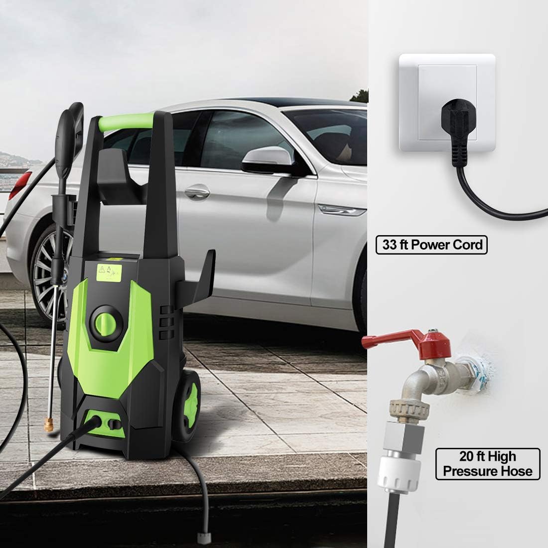 Best Deal 🛒 CHAKOR 3600PSI Pressure Washer Electric, 2.4GPM High Power Washer Cleaner Machine with Long Hose, 4 Nozzle, Detergent Bottle, and Brush,Clean Stubborn Dirt On Cars/Fences/Patios