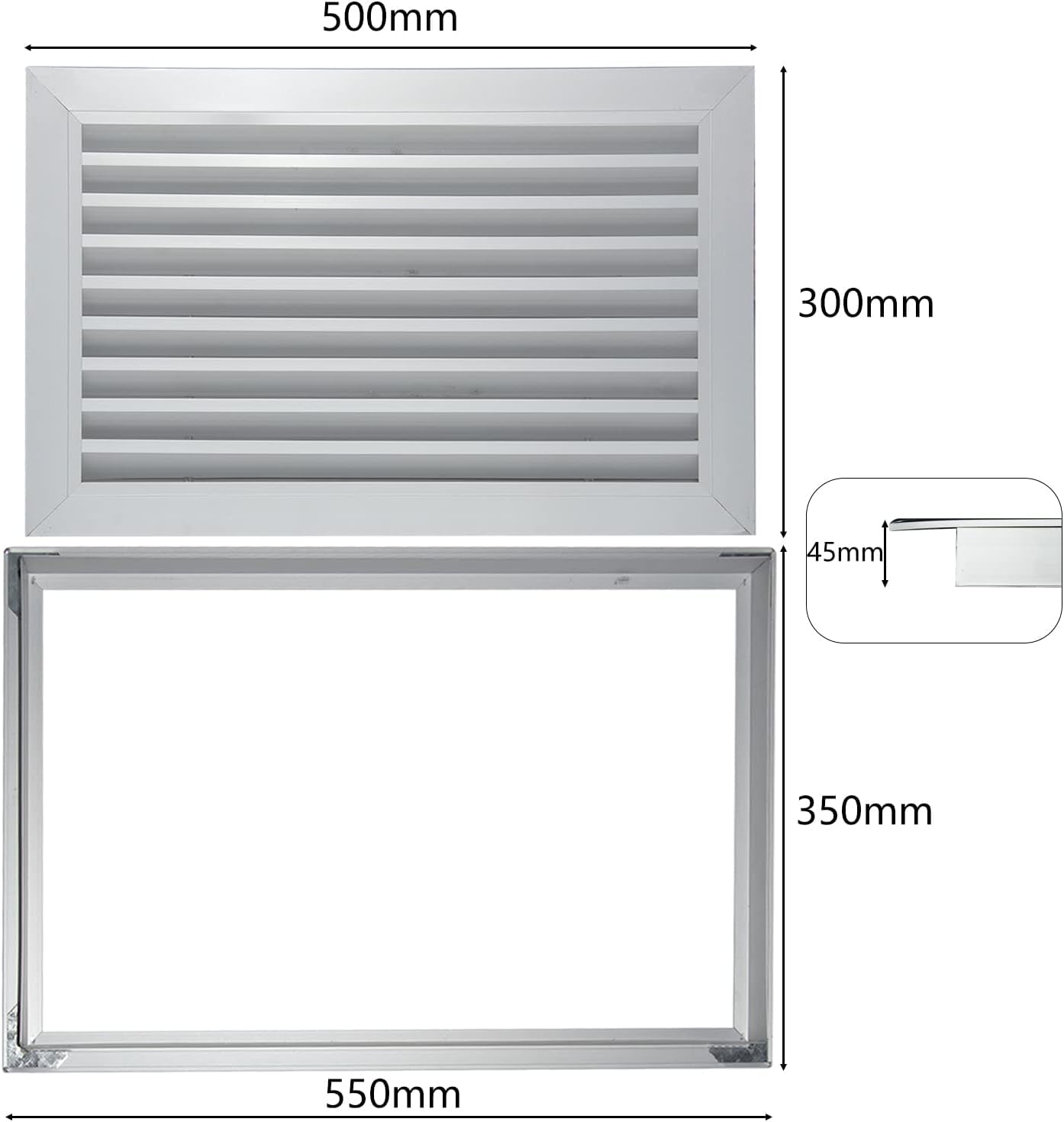 uyoyous Rejilla de ventilación de aluminio de 500 x 300 mm, doble cara, rejilla de ventilación, rejilla de ventilación con protección contra insectos, rejilla de ventilación para puerta para cocina