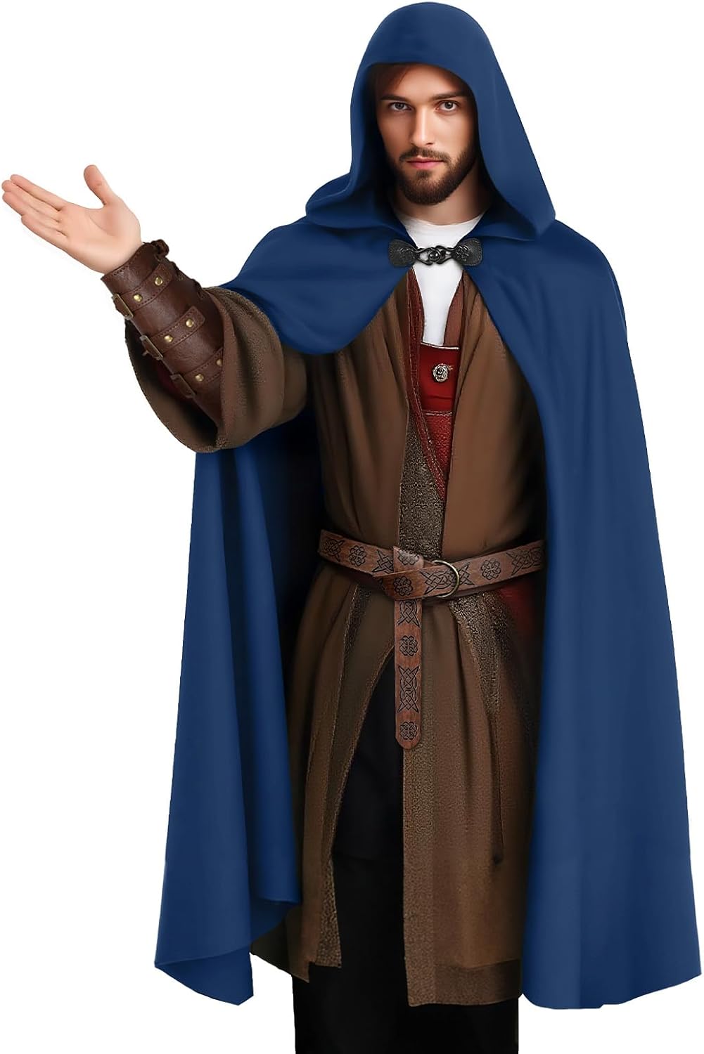 Medieval Velvet Cloak with Hood, Renaissance Hooded Cape Knight Wizard Costume Robe Men Women for Halloween Cosplay