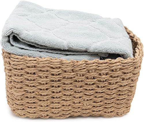 Miniatura 6 de EZOWare Small Woven Paper Rope Storage Baskets, Set of 6 Soft Rectangular Decorative Container Box Bins for Baby, Kids, Closet, Nursery Room,
