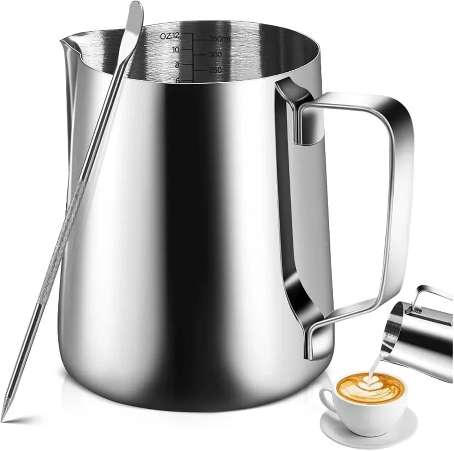 350ml/600ml (12 Oz/20 Oz) Milk Frother Steam Canister Stainless Steel Coffee Latte Art Carafe Cup with Pen(600ml (20 oz))