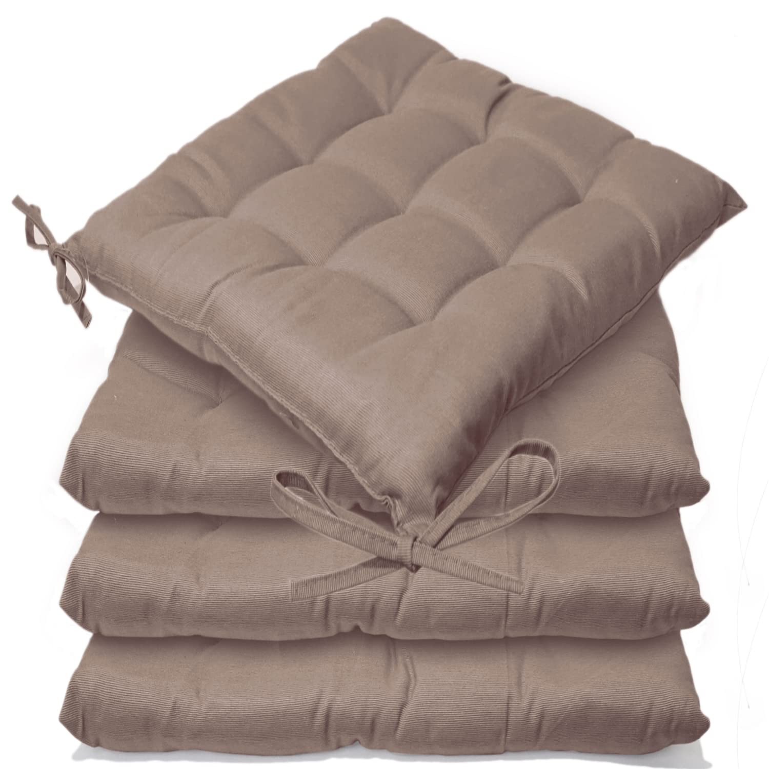 Casabella Pack of 2 Seat Pad for Dining Chair Garden Kitchen Chair Cushion With Tie On_9 Stitch_Beige Indoor/Outdoor Comfortable chair pads for Kitchen seat pads 9 stitch cushions — image 1