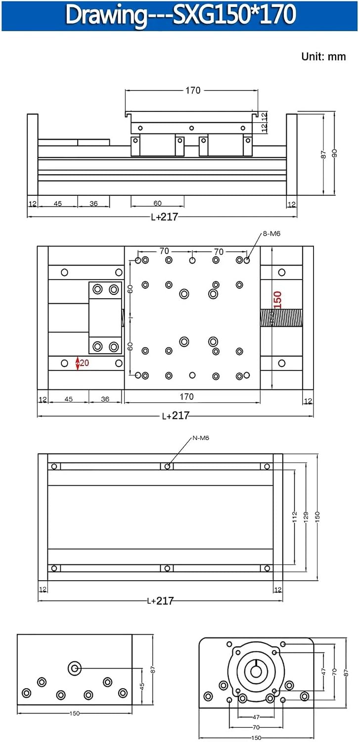 Heavy Duty Linear Slide Table HGR20 Guide Rail 4PCS HGR20 Linear Bearings SFU2010/SFU1605/SFU1610/SFU2005(200mm-SFU1610)