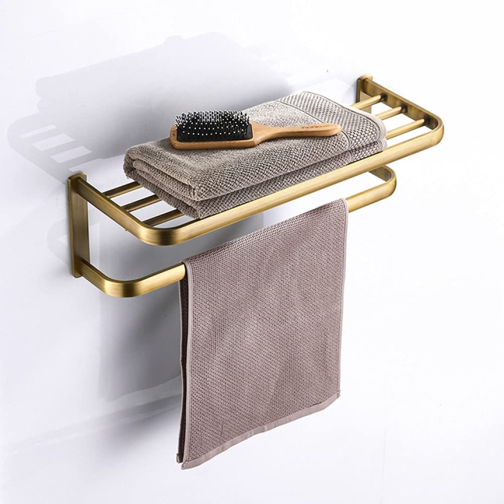 USZWBY Bronze Set Antique Double Towel Shelf Rail Toilet Brush Holder WC Paper Holders Robe Hook Ceramic Cup Rack Towel Rack(Towel Rack)