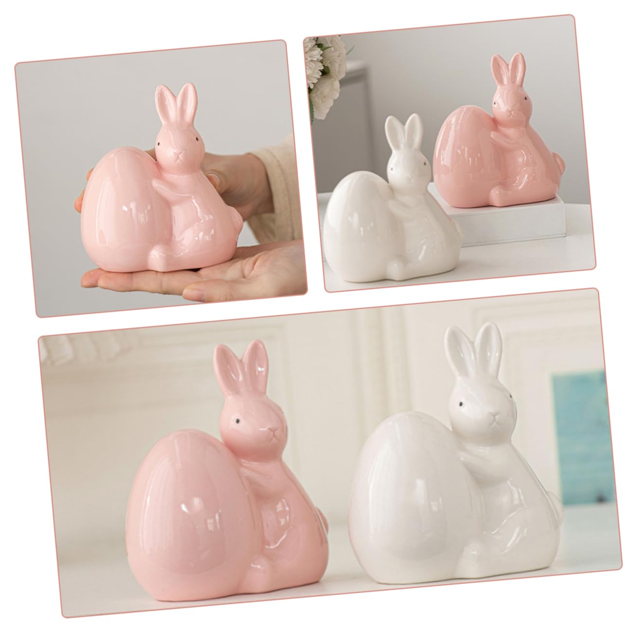 TOPBATHY Graziosi Porta-coniglietti Pasquali in Ceramica Statuette Bianche Ornamenti Per Il Soggiorno
