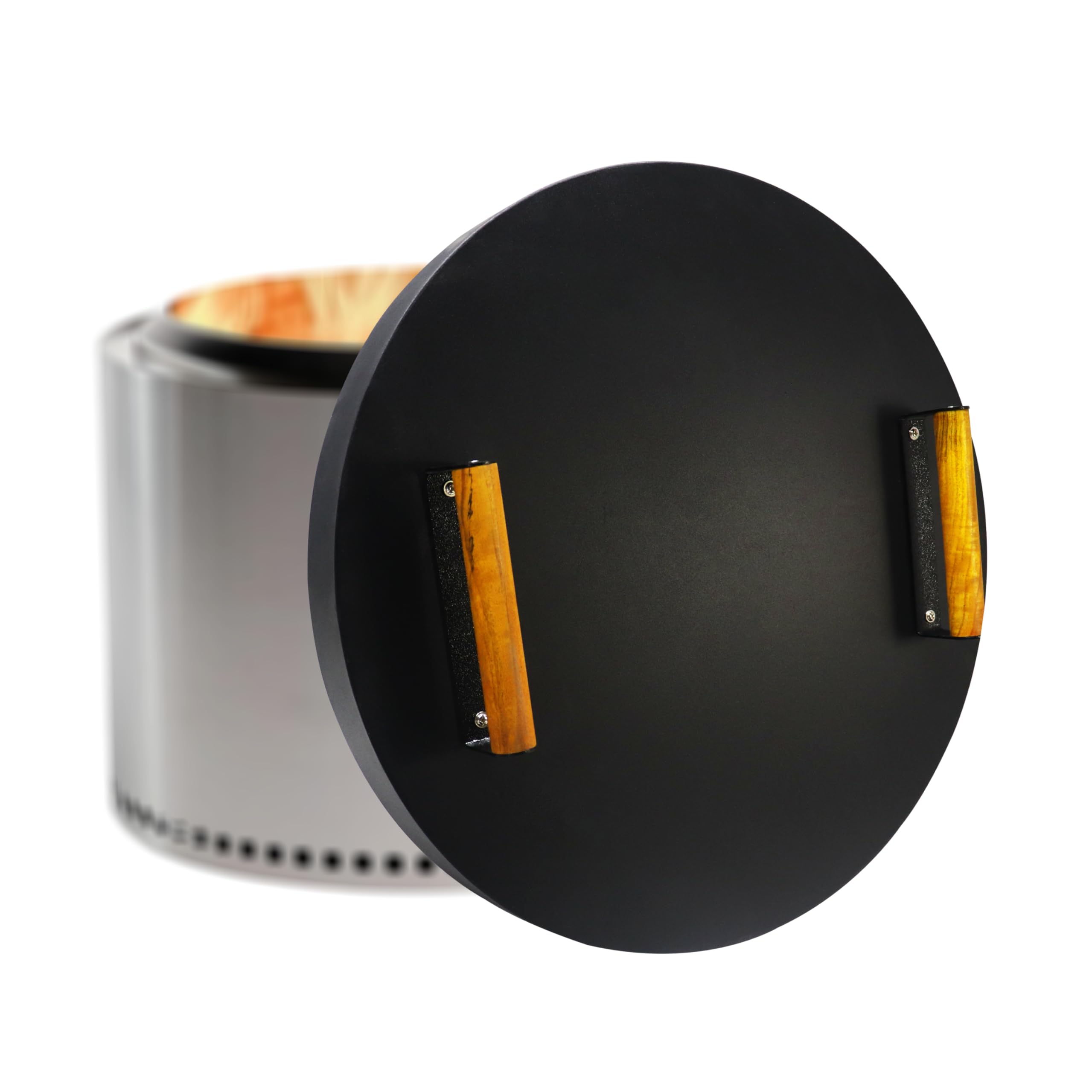 20” fire pit cover lid round - fit for 19.5" round fire pit lid for outdoor fireplace cover lid steel fire pit metal cover w/ 2 wooden handles & heat resistant snuffer lid for patio fire pit ring