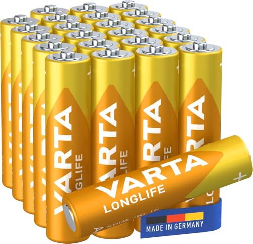 VARTA Batterien AAA, 24 Stück, Longlife, Alkaline, 1,5V, Cube, ideal für Fernbedienungen, Wecker, Radios, Wanduhren, Verpackung zu 90% recycelt, Made in Germany