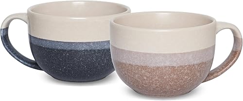 Bosmarlin Juego de 2 tazas de café grandes de ceråmica, 23 onzas, tazones de sopa jumbo con asas, aptos para lavavajillas y microondas (multicolor)