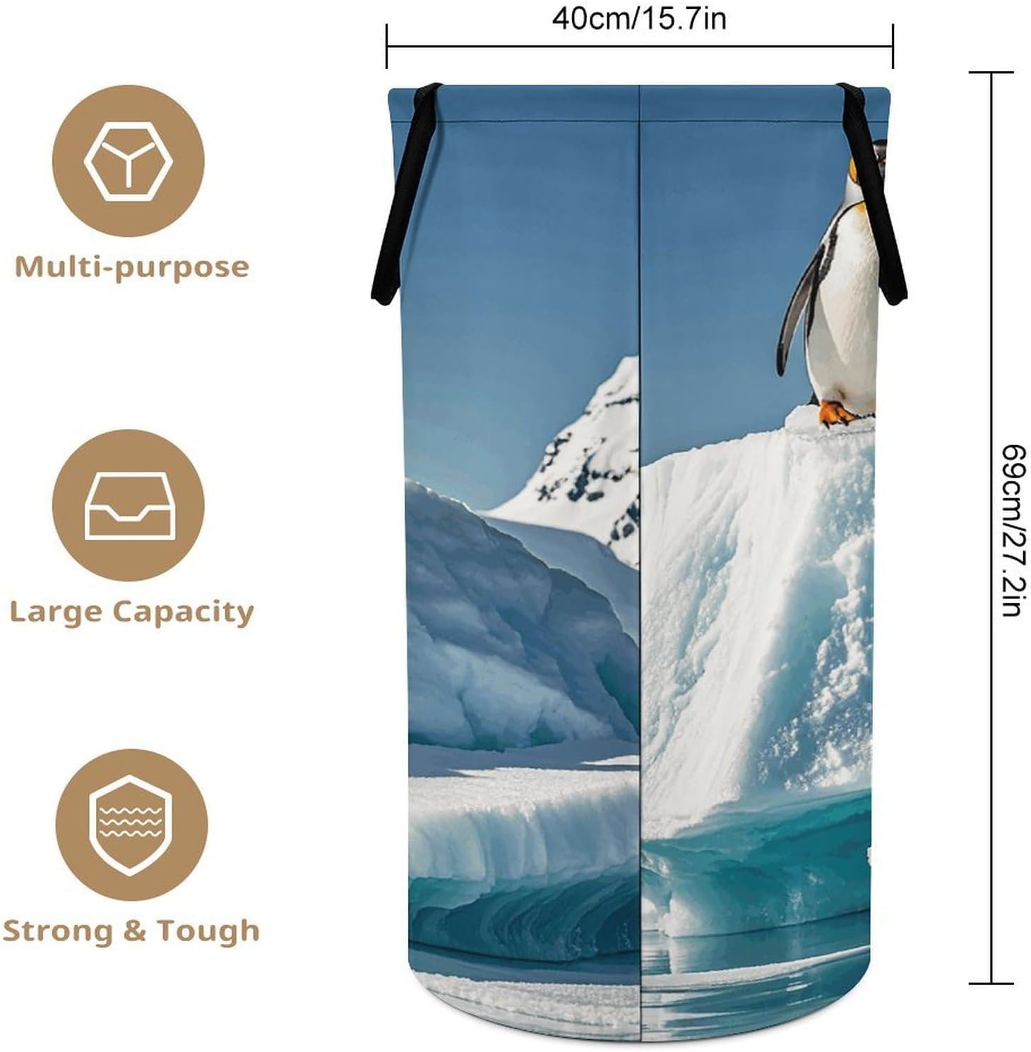 Penguins On The IcebergLarge Capacity Laundry Basket Foldable Handheld Storage Basket Holds Clothes And Toys Essential for Every Home