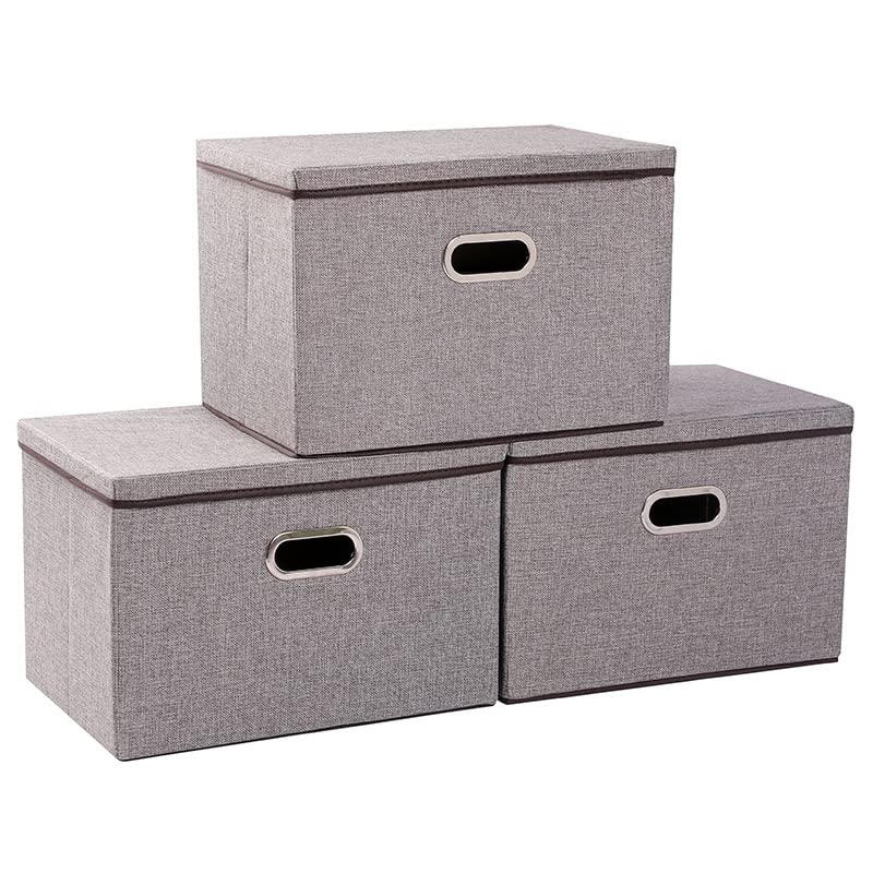Jorunb Clothes Organizer Drawer with Cover, Foldable Fabric Storage Boxes Cloth Storage Organizer Drawer Storage Cubes, Wardrobe Clothes Organizer Toys Storage Bin for Underwear Socks (grey-3pc)