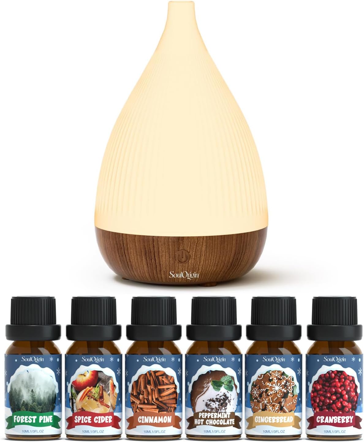 Aromatherapy Diffuser with Winter Essential Oils Bundle – Ultrasonic Cool Mist Aroma Humidifier with LED Lights & Auto Shut-Off, Essential Oil Diffuser Gift Set for Cozy Winter Home Décor & Holiday Gi