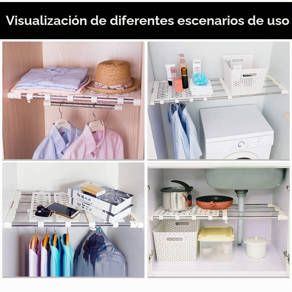 BAOYOUNI ampliable armario Rack de almacenamiento de estantería ajustable separador organizador Divider Holder Ropa Percha Barra para armario de cocina armario baño estantería compartimento, 55-90cm