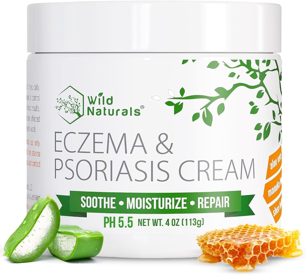 Wild Naturals Eczema & Psoriasis Cream for Dry, Itchy Skin – Eczema Relief for Adults & Kids – Moisturizing Psoriasis Cream with Manuka Honey
