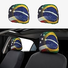 Flag of Brazil and U.S. Universal Stretchable Car Headrest Covers (2-Pack) | Elastic Fit, Easy Install, Fabric Protection &Machine Washable