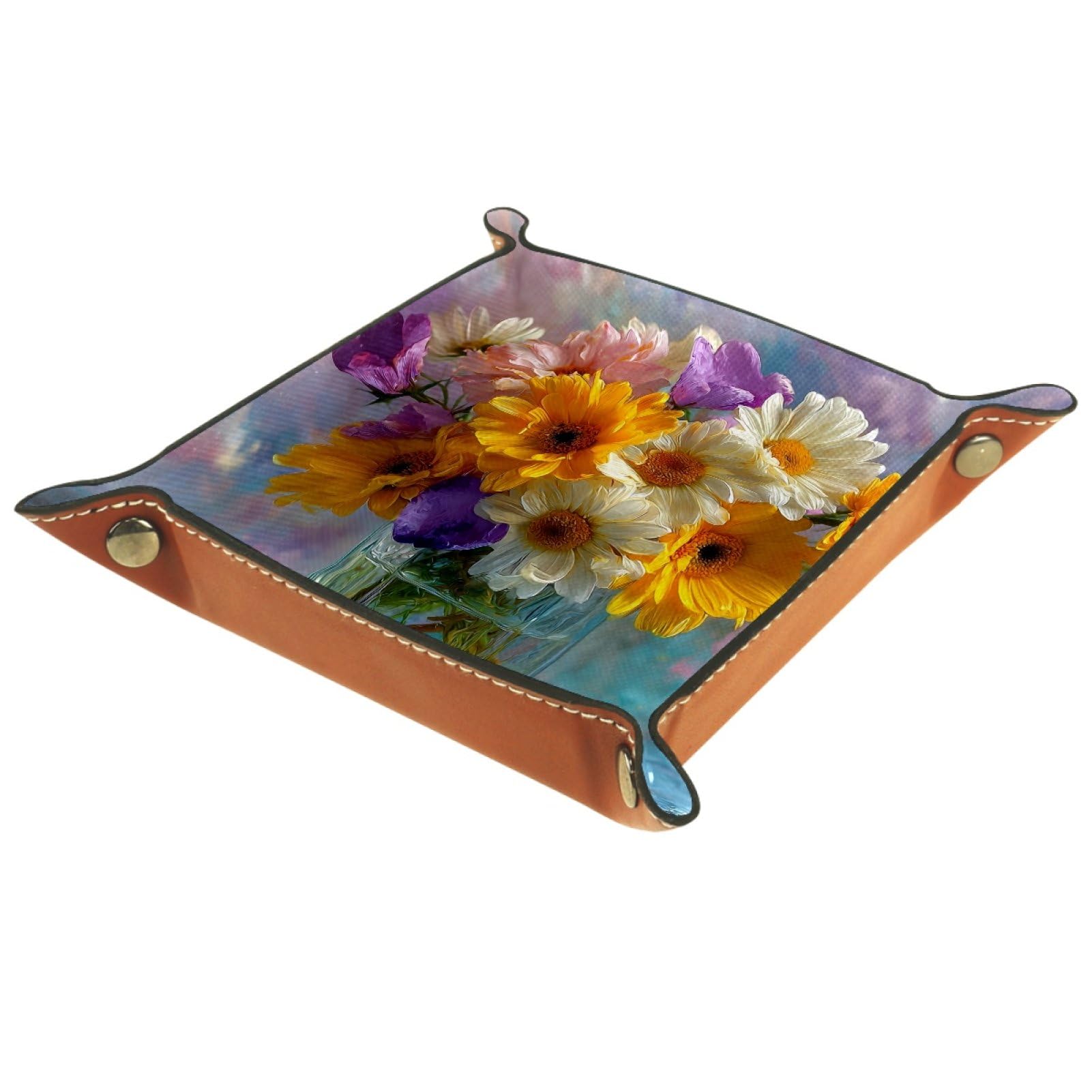 VAPOKF Daisy Bouquet Dice Tray, Folding Microfiber Leather Dice Holder for Dungeons and Dragons RPG Dice Gaming D&D and Other Table Games