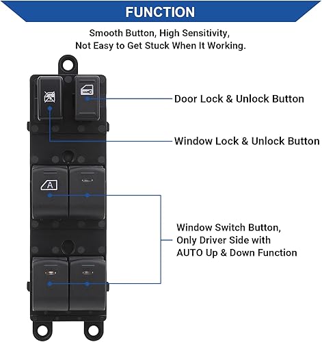 Miniatura 2 de Power Master - Interruptor de ventana 25401-ZJ60A para lado del conductor compatible con Nissan Sentra 2008-2012, Nissan Pathfinder 2005-2008,