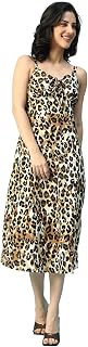 oxolloxo Women Floral Print V-Neck with with Tie-Up String Shoulder Strap Sleeveless Below Knee-Length A-Line Satin Dress