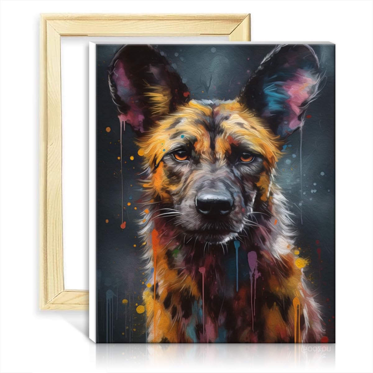 TANGFEIY on Canvas Easy to Paint Artwork Wild Dog Painting Adult Paint by Number Kits on Canvas with Brushes and Acrylic Pigment on Canvas with Frame(30x40cm)