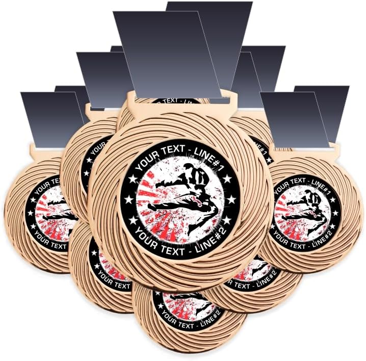 10 Pack Martial Arts Award Medal, Customizable, Your Custom Text Martial Arts Award Medallion. Judo, tae Kwon do and MMA! Large 3-1/8”W x 3-1/2”H Quality Medal Printed Packaged USA