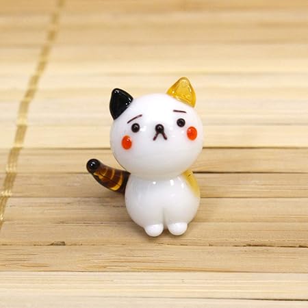 Amazon フォーカート 置物 ホワイト 全長 19mm かわいい 手作り ガラス細工 三毛猫 Ckk436 置物 オブジェ オンライン通販