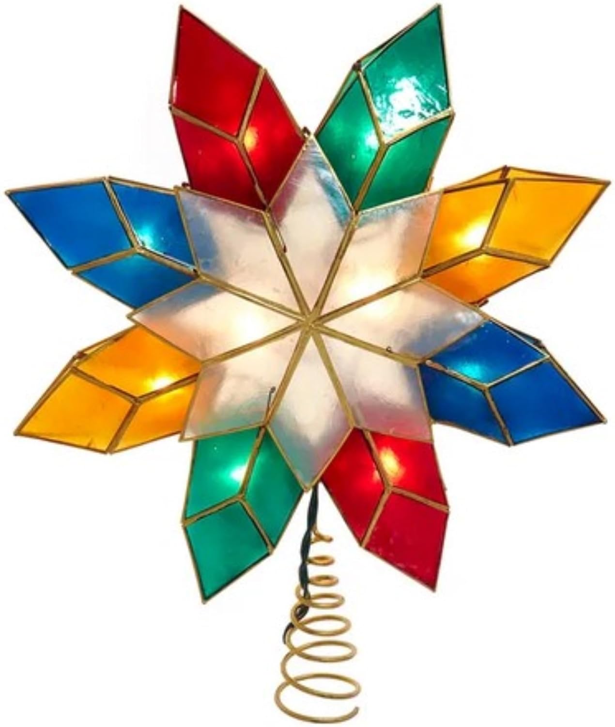 Kurt Adler 13-inch UL 10-Light Multicolor 8-Point Double Face Gold Capiz Star Treetop