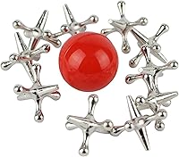 Home-X Classic Jacks Game with Red Rubber Ball - Retro Jax Set for Kids Adults, Eye-Hand Coordination Toy, Party Favors