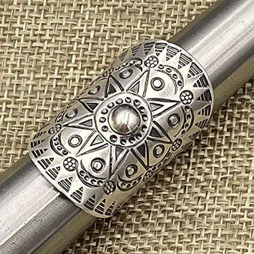 Handmade Sterling Silver Boho Wide Statement Ring With Oxidized Solar Star Mandala Pattern, Adjustable To Sizes 6-11, Gypsy Tribal Hippie Symbolic Sun Ring, Gift For Her #TOP2