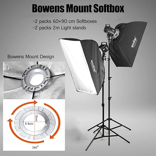 Miniatura 5 de Godox MS300 - Kit de flash estroboscópico de estudio de 600 W iluminación de montaje Bowens 24G inalámbrico GN58 5600K monolight con lámpara de