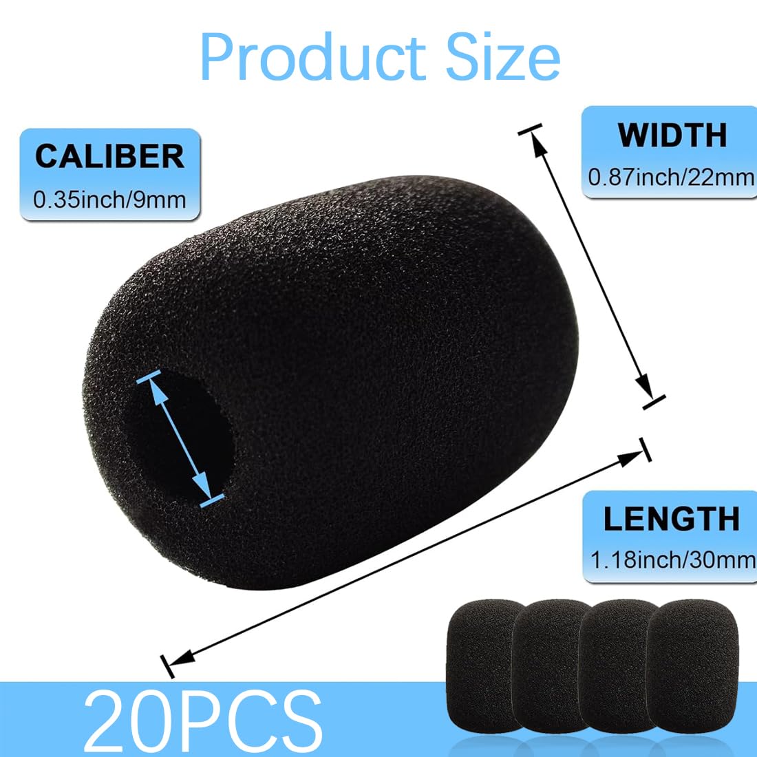 22 Housses Mousse Microphone - Anti-Bruit & Anti-Souffle - Noir - Pour Casque, Lavalier, Studio