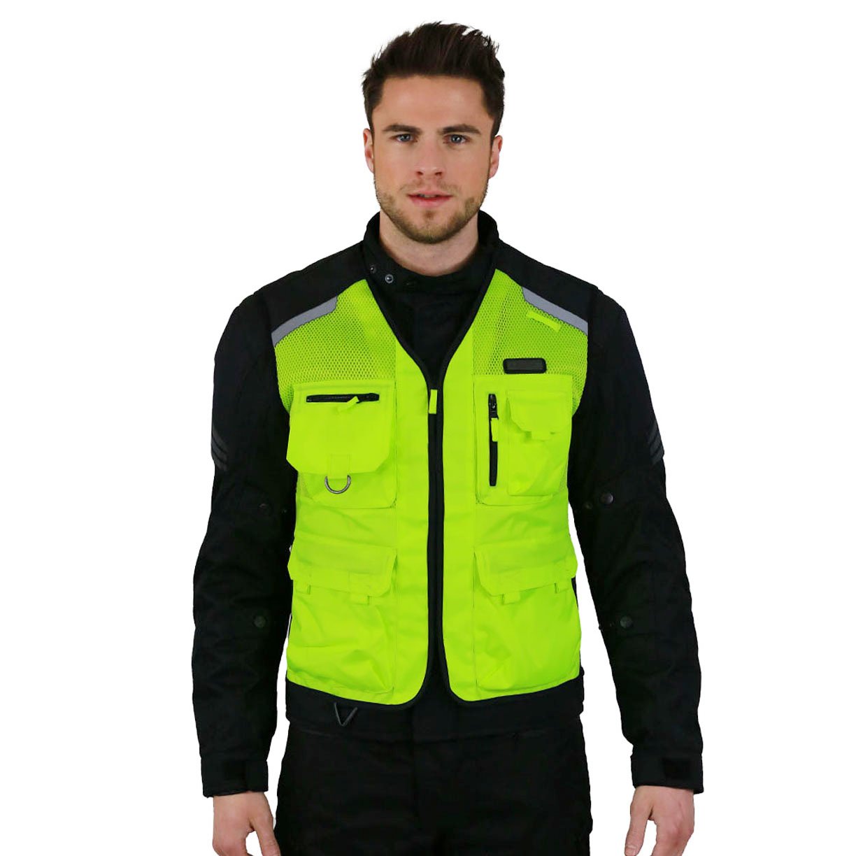 Nerve Touring Chaleco Reflectante de Seguridad Diseño Retro, Verde Fluorescente, XS-S